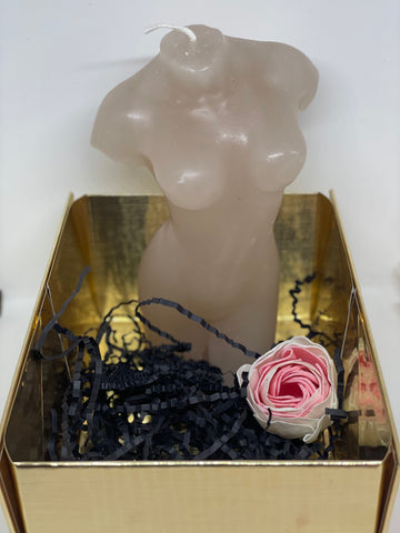 Body Figure candle with a soap flower